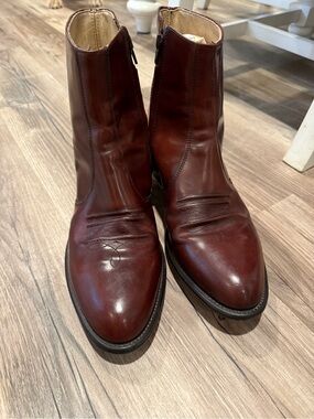 Vintage 70s Western Zip Hanover Burgundy Leather Mens Ankle Boots 12